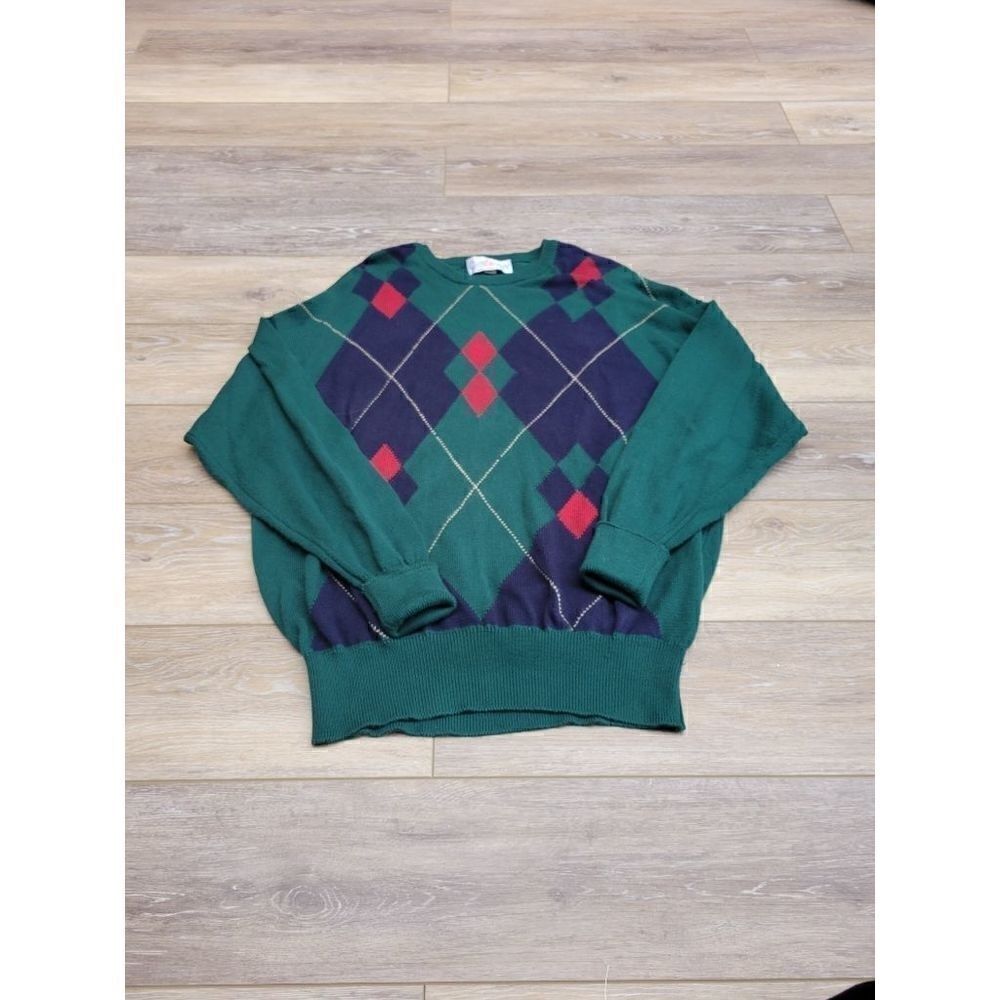 Clark and Gregory Scottish argyle size large 100% cotton green blue and red,  gr